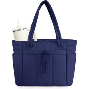 Puffer Tote Bag for Travel, Navy Blue